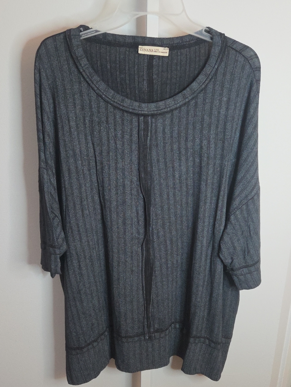 Zenana Washed Charcoal Ribbed Knit Oversized Top L/XL RTW-8475A Slouchy